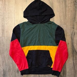 Colorblock Hoodie with Red, Green, and Yellow Accents
